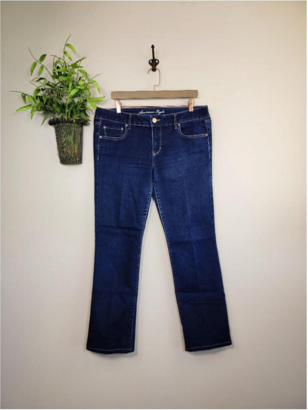 AE 16 American Eagle Straight Leg Slim Jeans Dark Blue Wash Stretch Minimalist